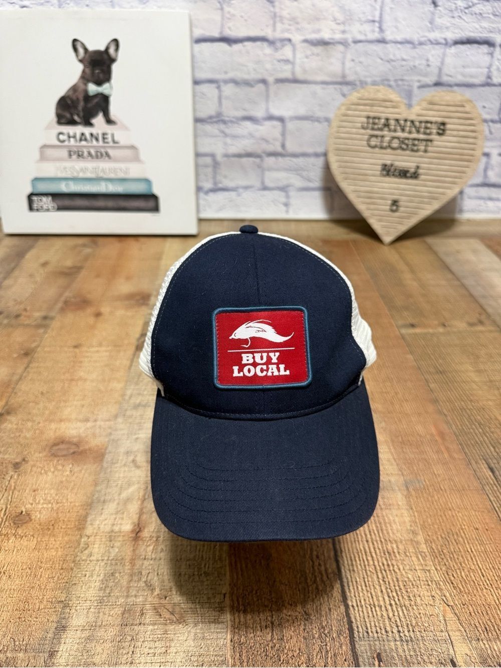 Simms Buy Local Fishing Products Patch Trucker Cap Hat SnapBack Navy Blue Red